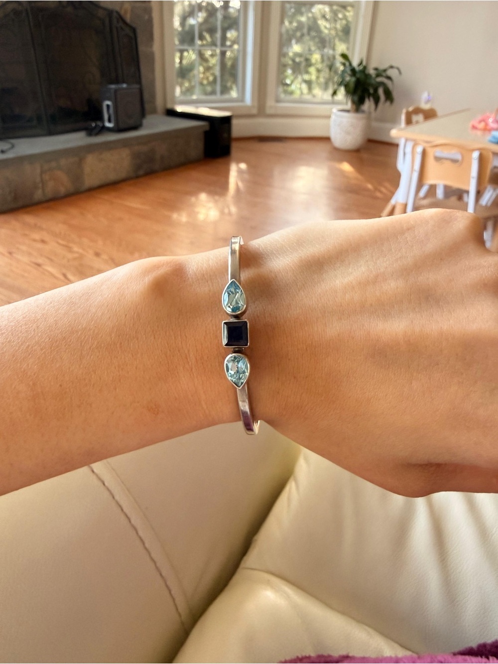 Sterling Silver Blue Topaz and Sapphire Cuff Bracelet - Picture 2 of 6